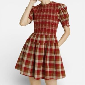 AUREUM Smocked Checkered Mini Dress Size S Cottagecore Prairie